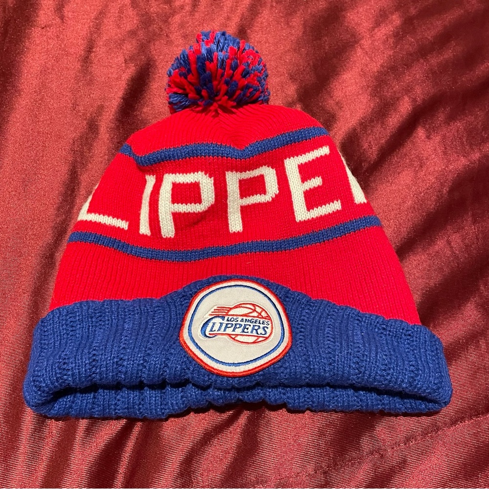 Los Angeles Clippers Mitchell & Ness Pom Beanie Winter Knit Hat Stocking Cap NBA